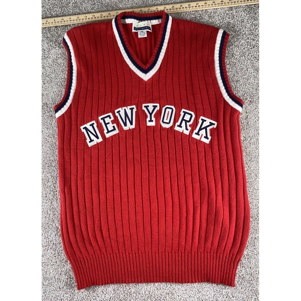 Vintage Tabu Unlimited New York Embroidered Acrylic Vest Sweater Men's‎ XXL Red